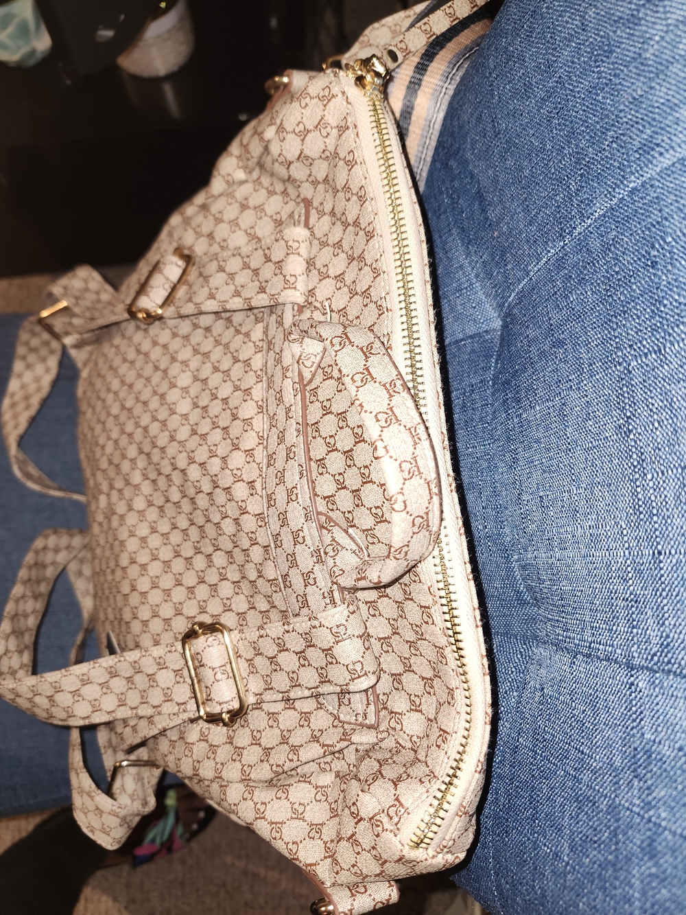 Beige Monogram Convertible Backpack - Picture 5 of 10
